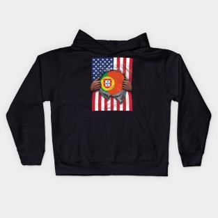 Portugal Flag American Flag Ripped - Gift for Portuguese From Portugal Kids Hoodie